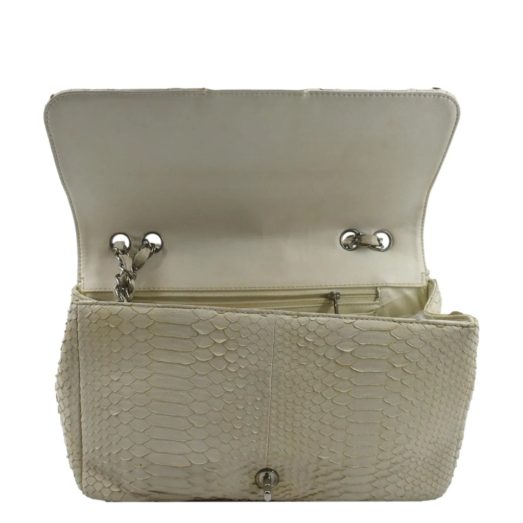 Python Crossbody Bag CHANEL Flap Leather Pre-Owned Ivory