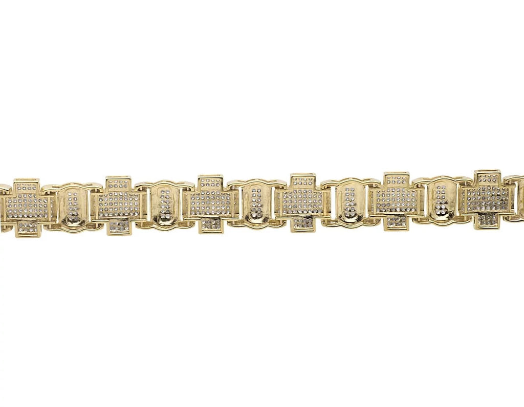 Men's 10K Yellow Diamond Statement Genuine Pave 4.5ct Gold Bracelet Cross Link 8"