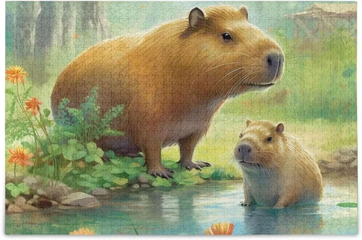Exercise for Kids Brain Material 1000 PCS Wood Paper Game Gift Family Zigsaw Puzzle, Composite Bag, Parents Puzzle Jigsaw Fun for Adults, with Family Friends Storage Challenging Capybara
