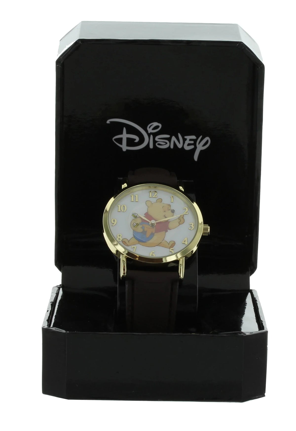 Analog Brown With Case Watch Pooh Tone Gold Band Winnie WP5003 Disney The Bees Rotating Leather