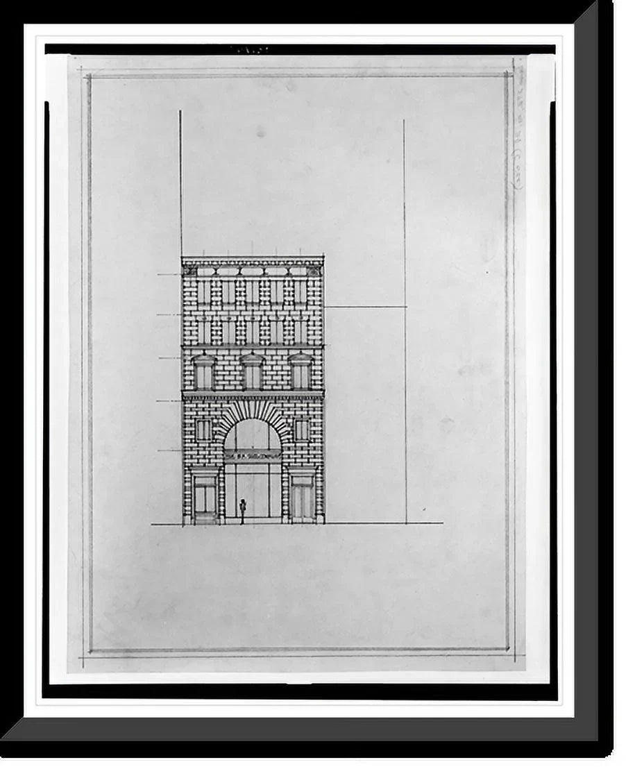 buildings Street, D.C.). Front B.F. Framed office [Two N.W., elevation], Historic (15th x Washington, Saul Print, 21-7/8" for 17-7/8"
