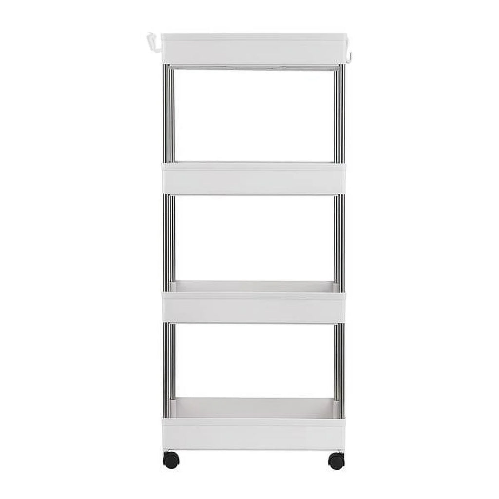 Utility Wheels, Stainless 4-Tier Kitchen, Bathroom, and with Steel, SYTHERS Cart White 4 Cart Rolling for Laundry Plastic with Room, hooks, Storage