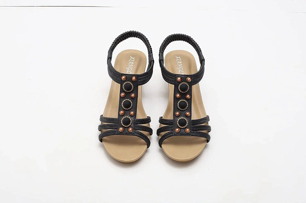 Shoes Beaded Sandal Rhinestone Bohemia Flat T-Strap Sandals Women's Beach Summer