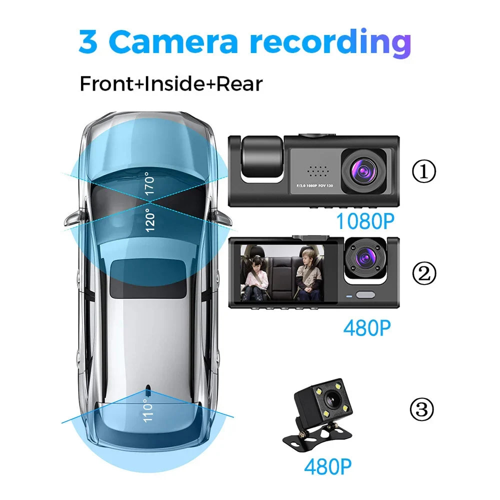 WiFi One-Key Support Lock Screen 1080P Inside & Inch & Camera Dash Recording version 2 Driving Rear Front Dashcam DVR Night-Vision Loop Camera Recorder
