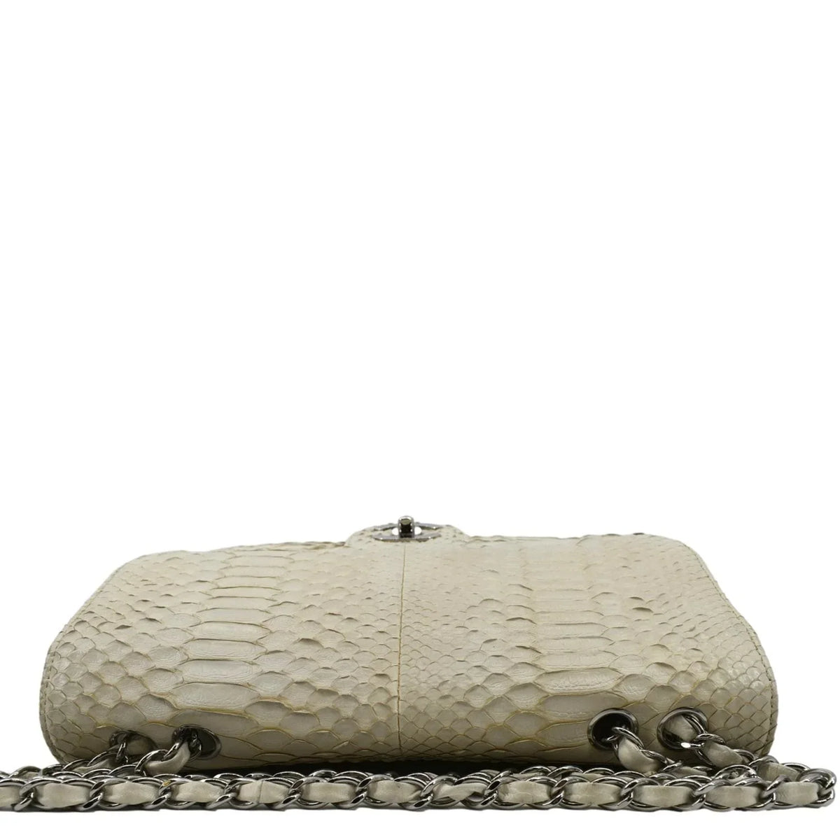 Python Crossbody Bag CHANEL Flap Leather Pre-Owned Ivory