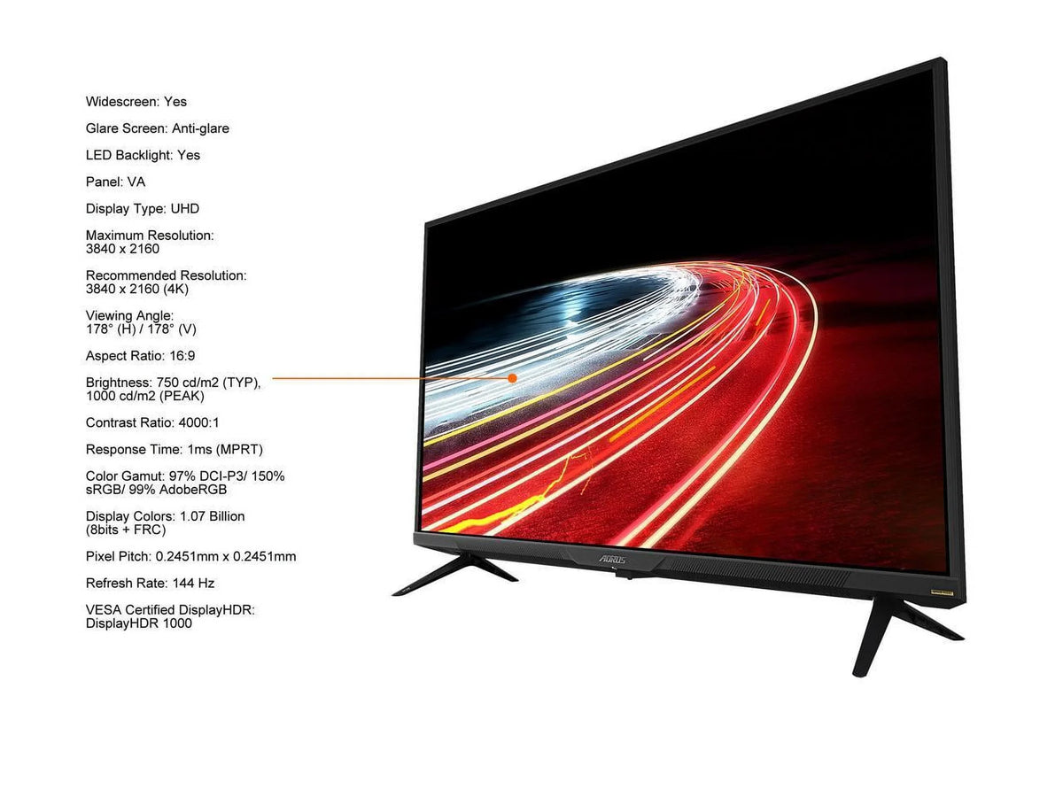 1 QLED UHD 4K Gaming FV43U x 3840 2 1.4, FreeSync 2160, Display HDMI Built-in Premium Sync), x w/ Type-C, 1ms x 144Hz Adaptive AORUS KVM Monitor Speakers, Pro USB USB (AMD 43" 3.0, x Port 2 2.1,