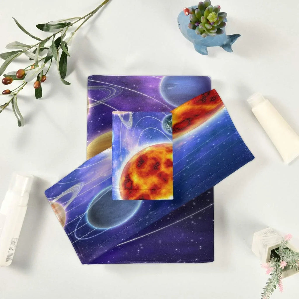 1 Set, 3 Towels, Solar Washcloths Towels Bath Hand Quick-Drying and Planets Towels Piece Absorbent, 1 Coolnut System cloth 1 & Wash